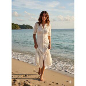 NWT Reformation Oxford in Ivory Lace Trim Midi Button Down Shirt Dress 12